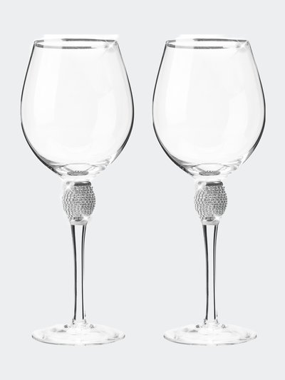 Berkware Red Wine Glass with Rhinestone Design and Silver Rim, Set of 2 product