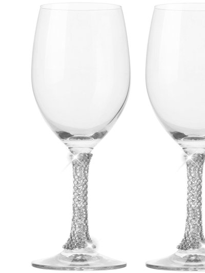 Berkware Set of 2 Crystal Wine Glasses - Elegant Silver tone Studded Long Stem product