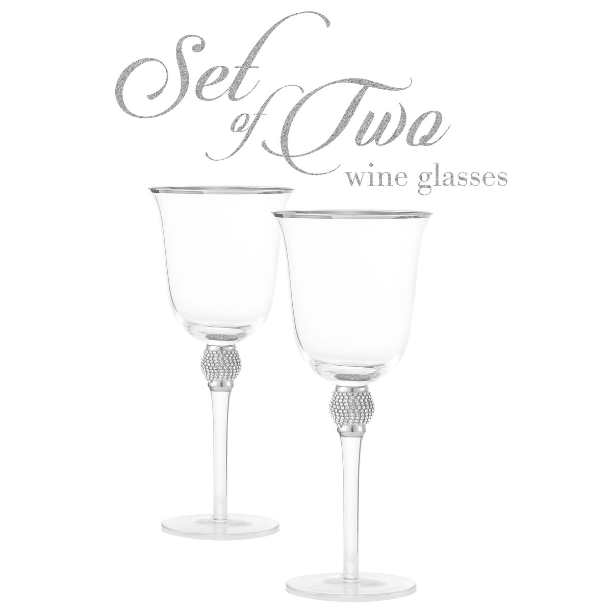 Berkware Classy Rhinestone Embellished Long Stem Rose Wine Glasses with  Gold Rim Design - 18oz (Set of 2)