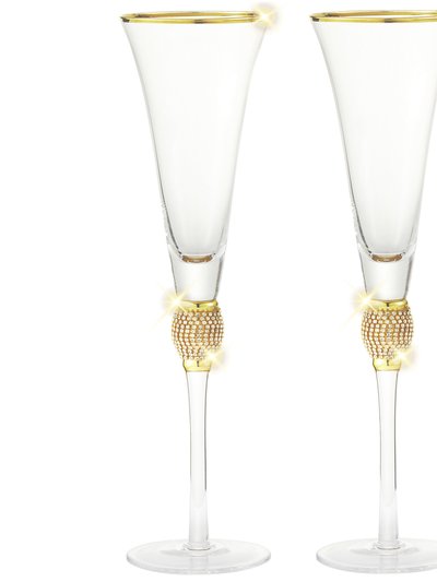 Berkware Set of 2 Trumpet Champagne Glasses - Elegant Gold Tone Rim & Rhinestone Embellishments product