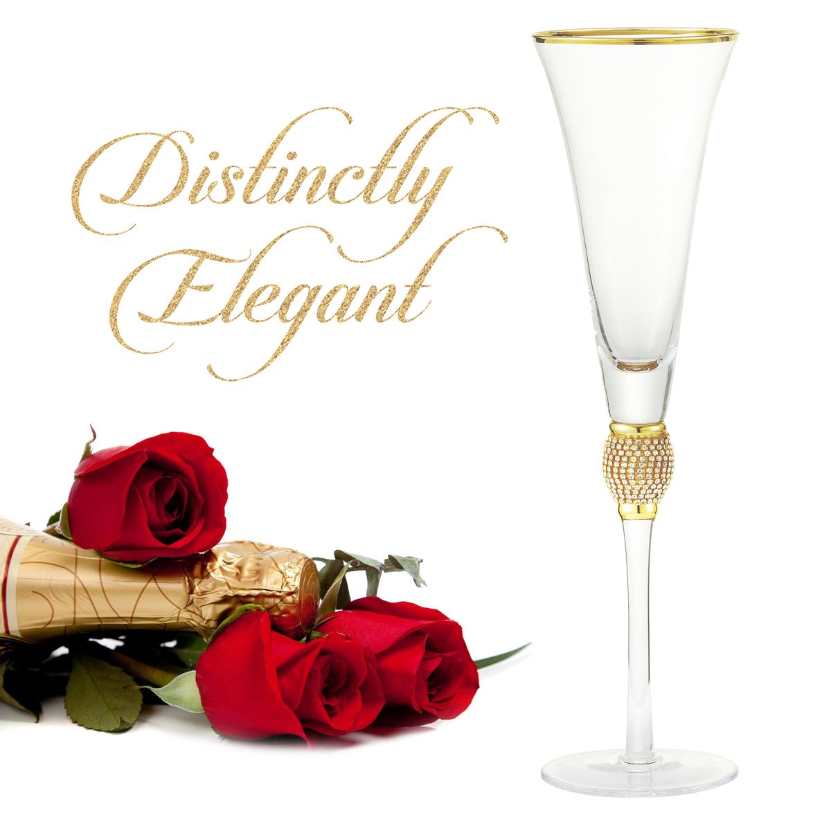 Berkware Luxurious Crystal Champagne Flutes With Elegant Gold