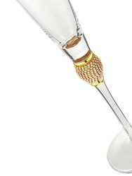 Set of 2 Trumpet Champagne Glasses - Elegant Gold Tone Rim & Rhinestone Embellishments
