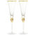 Set of 2 Trumpet Champagne Glasses - Elegant Gold Tone Rim & Rhinestone Embellishments