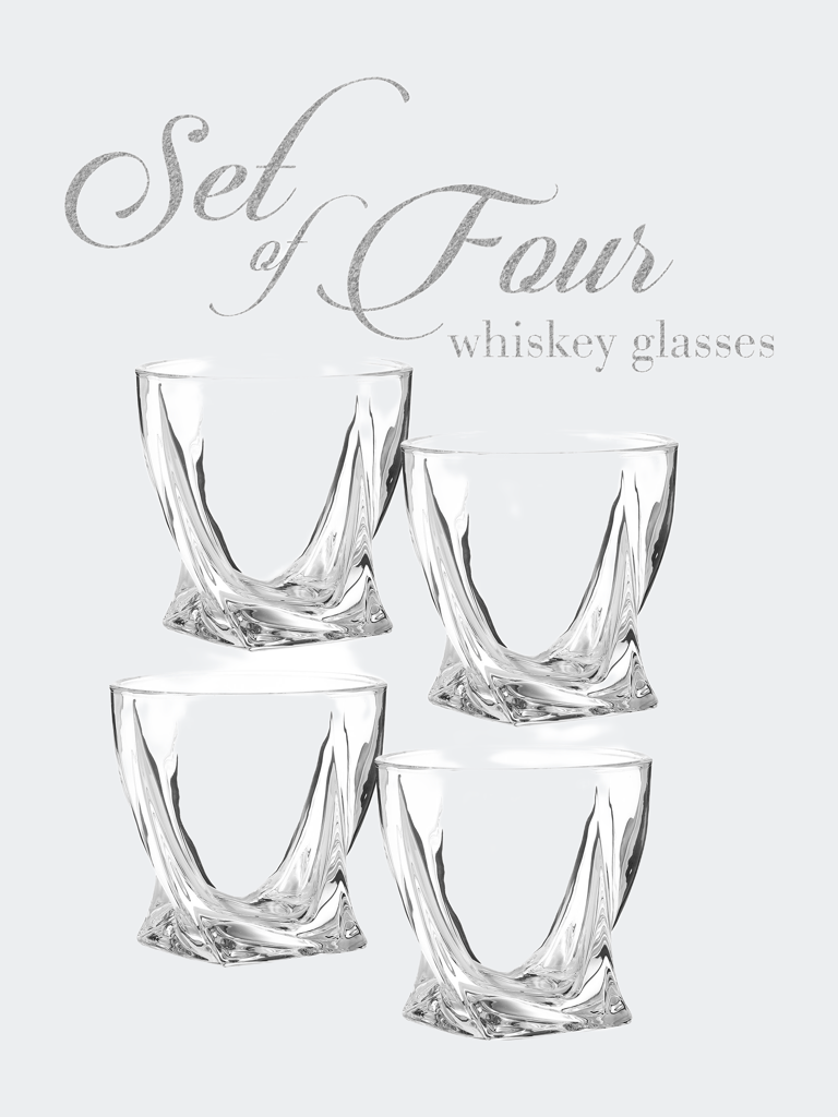 Set of 4 Lowball Whiskey Glasses - Modern Twisted Base Desi