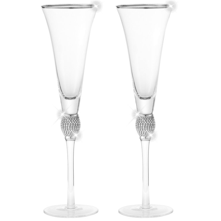 Berkware Luxurious Crystal Champagne Flutes with Elegant Silver Rhinestone  Embellished Stem - 8oz (Set of 6)