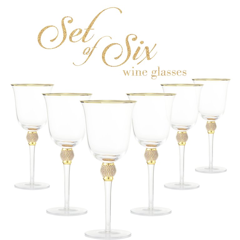 Set Of 6 Gold Tone Wine Glasses