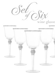 Set of 6 Rhodium Silver tone Wine Glasses
