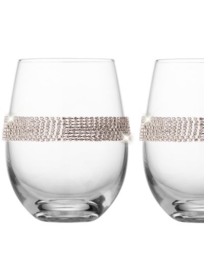 Berkware Stemless Wine Glasses With Silver Tone Rhinestone Design, Set Of 6 product
