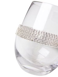 Stemless Wine Glasses With Silver Tone Rhinestone Design, Set Of 6