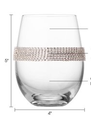 Stemless Wine Glasses With Silver Tone Rhinestone Design