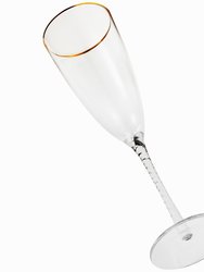 Twisted Stem Champagne Glass With Gold Tone Rim, Set Of 2