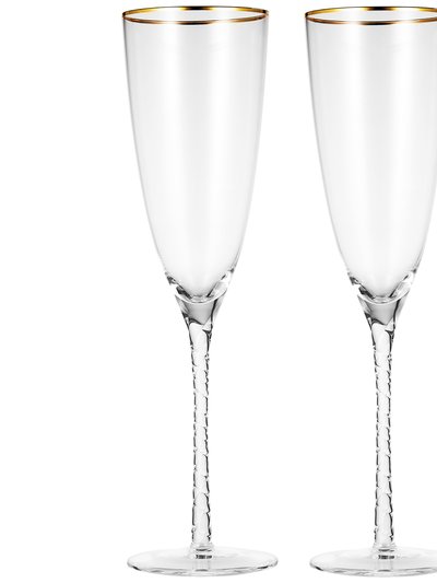 Berkware Twisted Stem Champagne Glass With Gold Tone Rim, Set Of 2 product