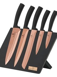 6-Piece Knife Set With Magnetic Holder - Rose Gold