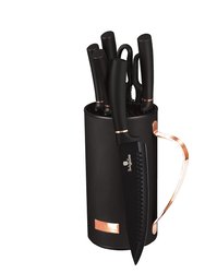 7-Piece Knife Set with Mobile Stand Collection - Black/Rose