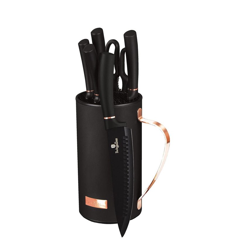 7-Piece Knife Set with Mobile Stand Collection - Black/Rose