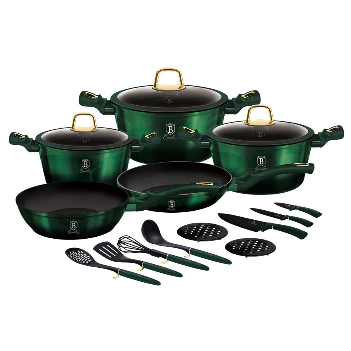 Country Kitchen Nonstick Induction Cookware Sets - 11 Piece Cast Aluminum  Pots and Pans with BAKELITE Handles , Glass Lids -Chocolate Brown
