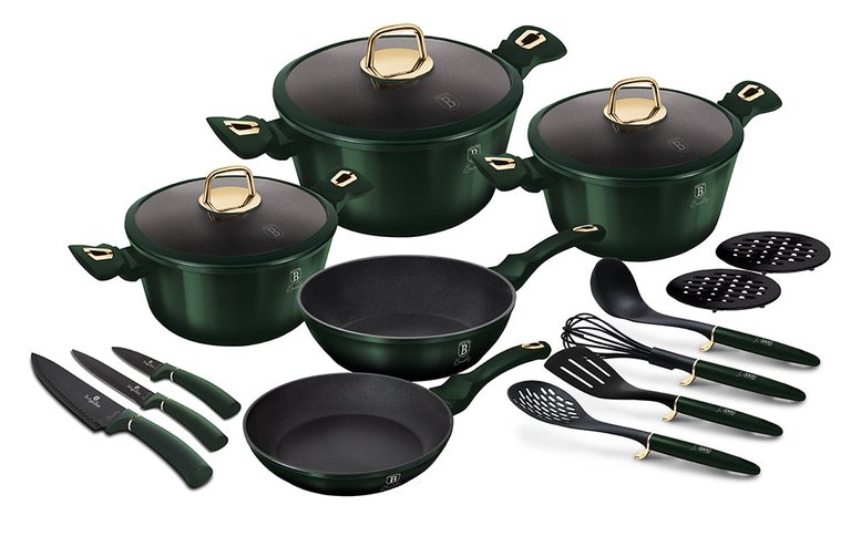 Country Kitchen Nonstick Induction Cookware Sets - 11 Piece Cast Aluminum  Pots and Pans with BAKELITE Handles , Glass Lids -Chocolate Brown