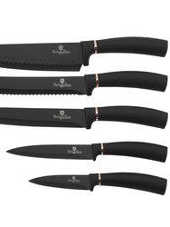 Berlinger Haus 6-Piece Knife Set w/ Magnetic Hanger Black Rose Gold Collection