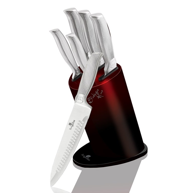Berlinger Haus 6-Piece Knife Set w/ Stainless Steel Stand Kikoza Burgundy Collection - Burgundy