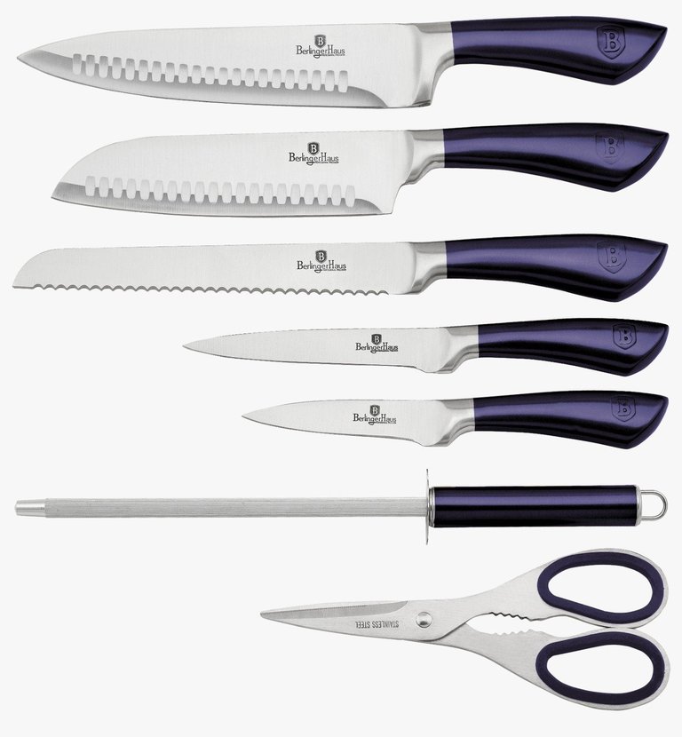 Berlinger Haus 8-Piece Knife Set w/ Acrylic Stand Black Rose Gold Collection - Purple