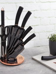 Berlinger Haus 8-Piece Knife Set w/ Acrylic Stand Black Rose Gold Collection