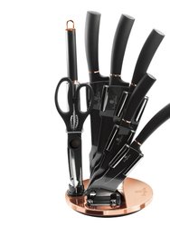 Berlinger Haus 8-Piece Knife Set w/ Acrylic Stand Black Rose Gold Collection - Black Rose