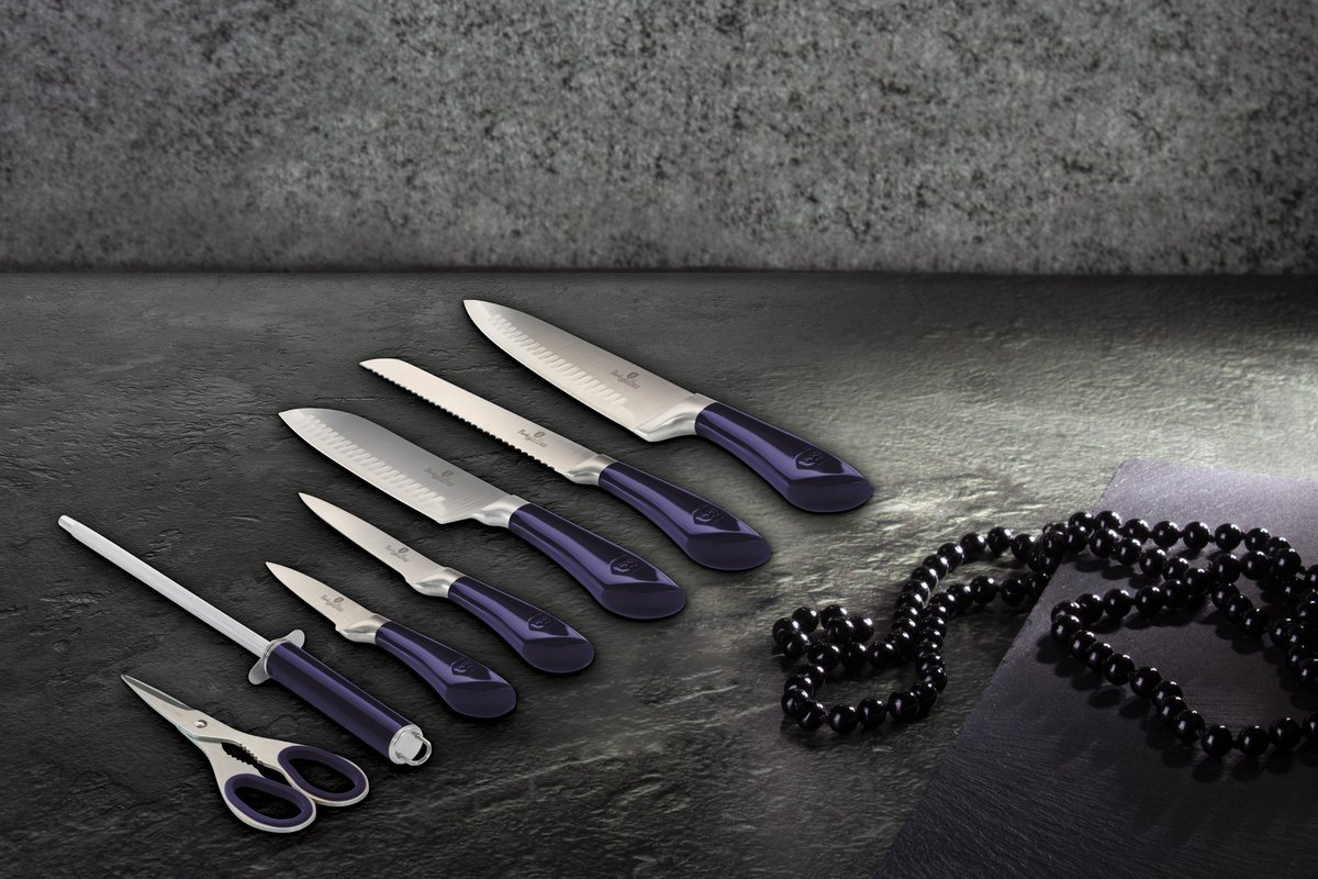 Berlinger Haus Purple 8-Piece Knife Set w/ Acrylic Stand Black Rose Gold  Collection