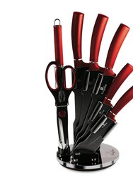 Berlinger Haus 8-Piece Knife Set w/ Acrylic Stand Black Rose Gold Collection - Black/Silver