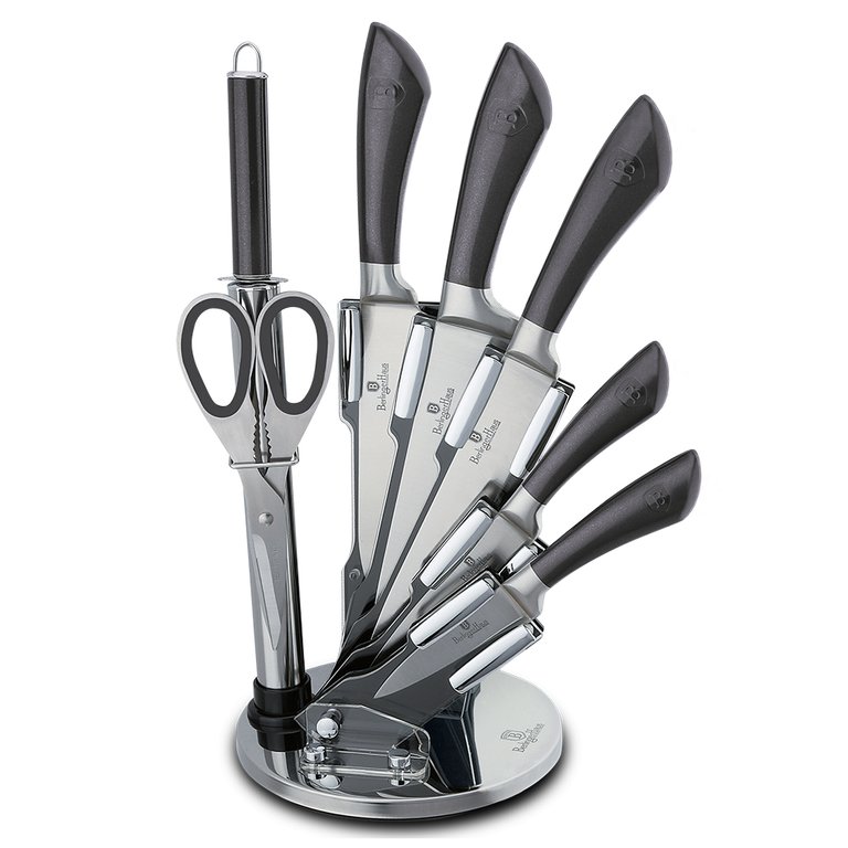 Berlinger Haus Carbon 8-Piece Knife Set w/ Acrylic Stand Black Rose Gold  Collection