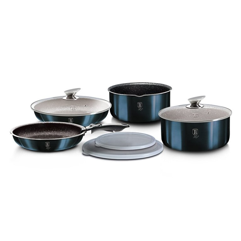 Berlinger Haus 9-Pieces Cookware Set w/ Ergonomic Handle Aquamarine Collection - Aquamarine