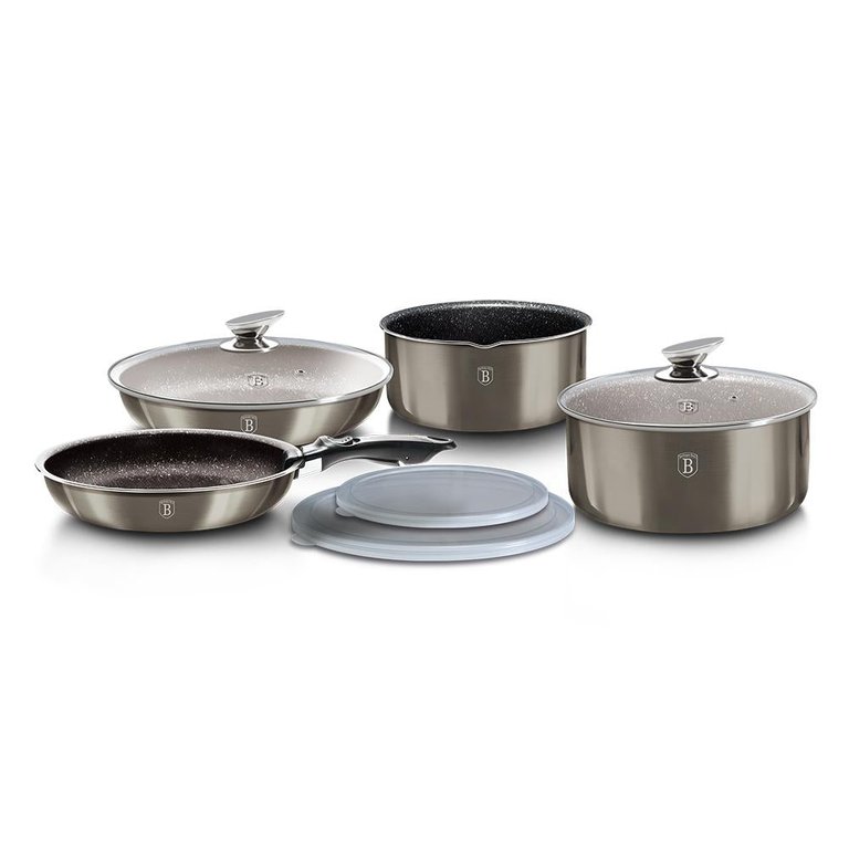 Berlinger Haus 9-Pieces Cookware Set w/ Ergonomic Handle Aquamarine Collection - Carbon