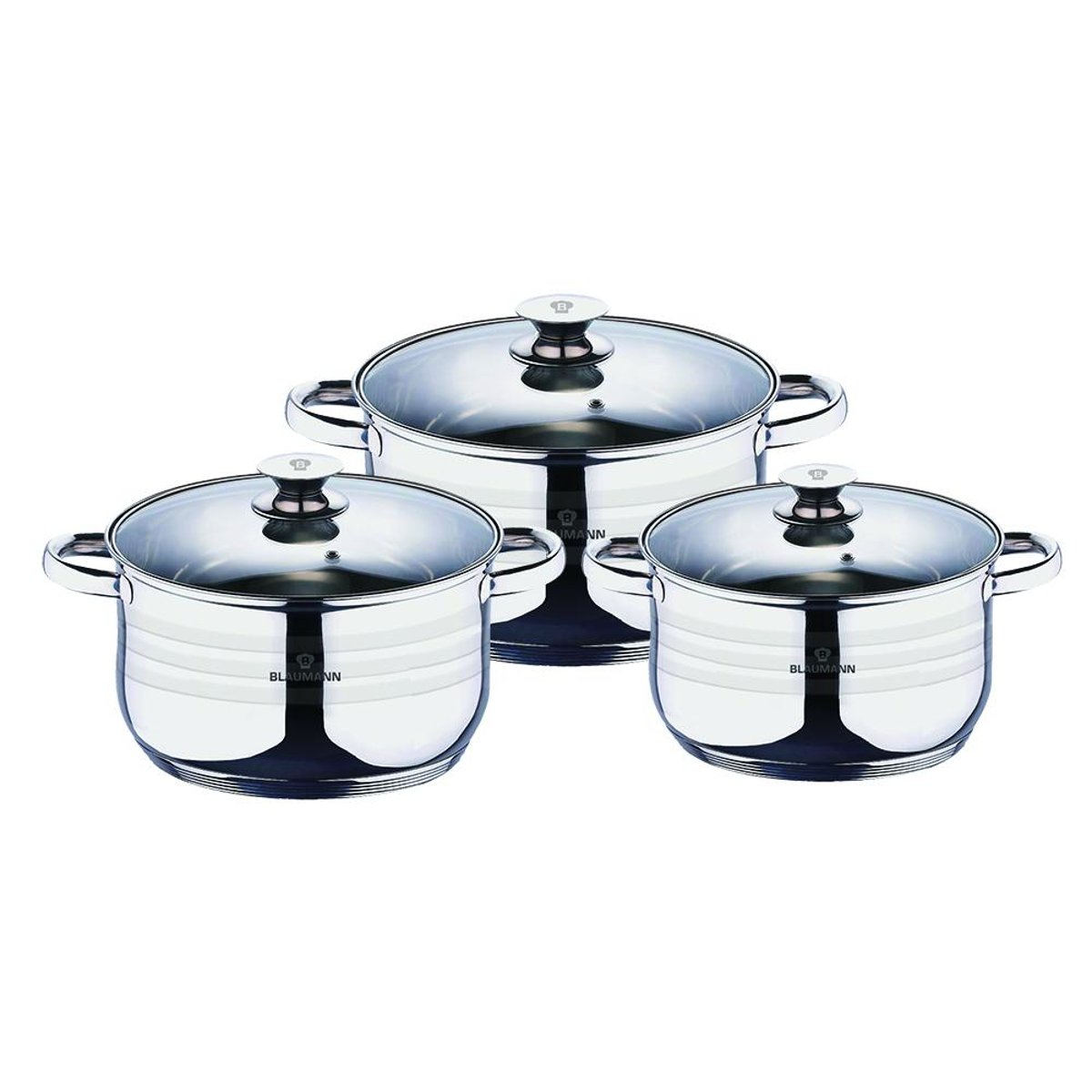 Blaumann 8 Piece Stainless Steel Cookware Set with Glass Lids - Gourme –  Berlinger Haus