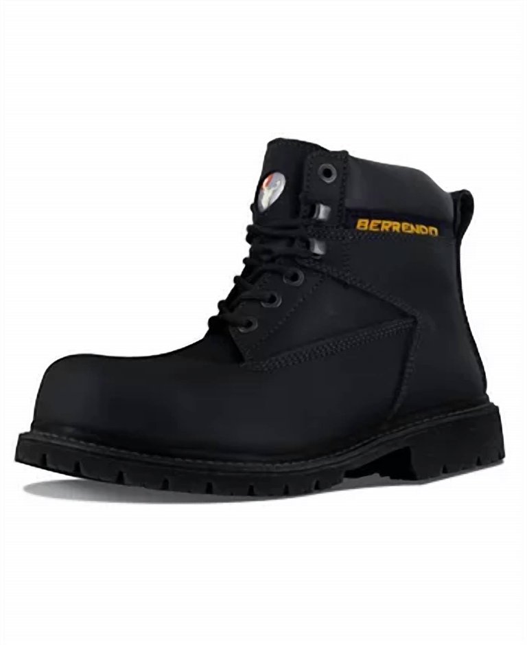 6” Steel Toe Work Boots In Black - Black