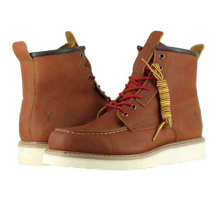 Moc Toe Work Boots In Cognac - Cognac