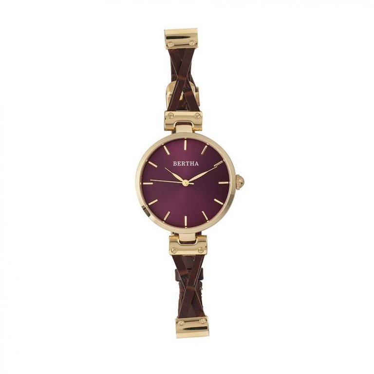 Bertha Amanda Criss-Cross Ladies Watch - Gold/Burgandy