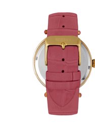 Bertha Camilla Mother-Of-Pearl Leather-Band Watch - Coral
