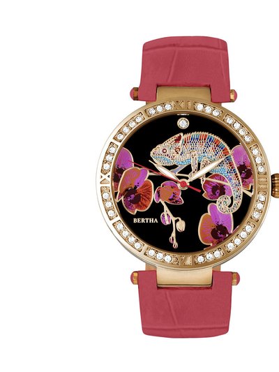 Bertha Watches Bertha Camilla Mother-Of-Pearl Leather-Band Watch - Coral product