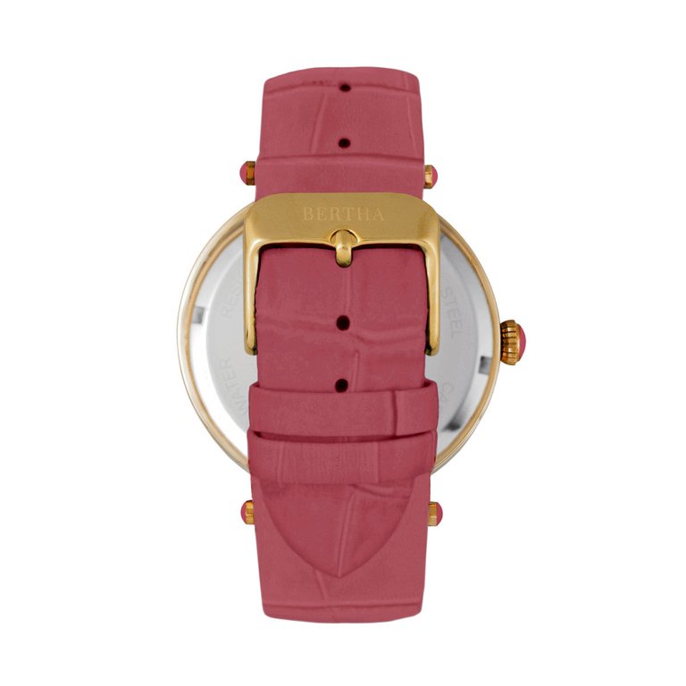 Bertha Camilla Mother-Of-Pearl Leather-Band Watch - Coral