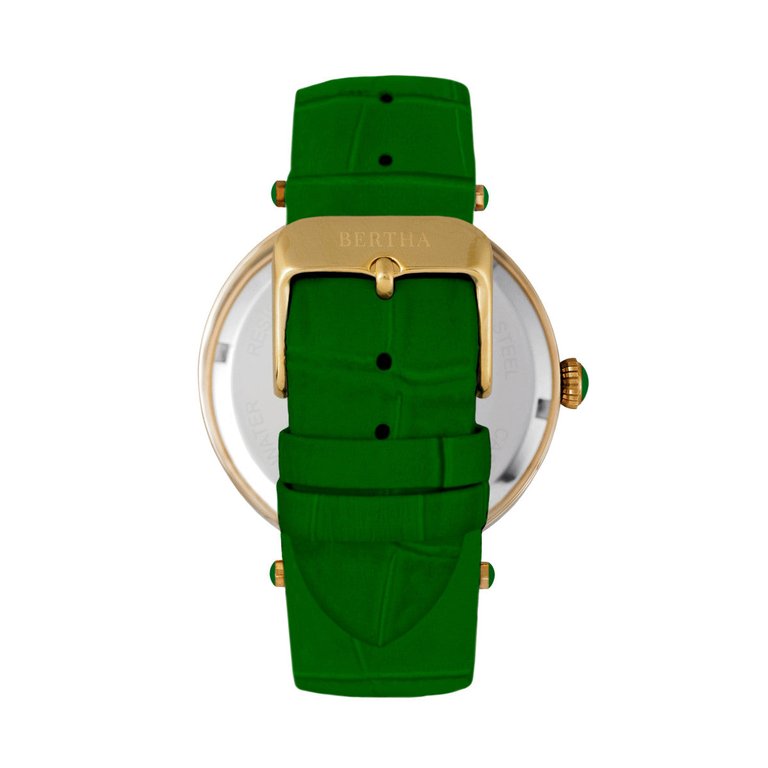 Bertha Camilla Mother-Of-Pearl Leather-Band Watch - Green