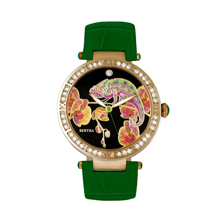 Bertha Watches Bertha Camilla Mother Of Pearl Leather Band Watch Green