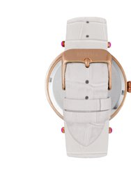 Bertha Camilla Mother-Of-Pearl Leather-Band Watch - White
