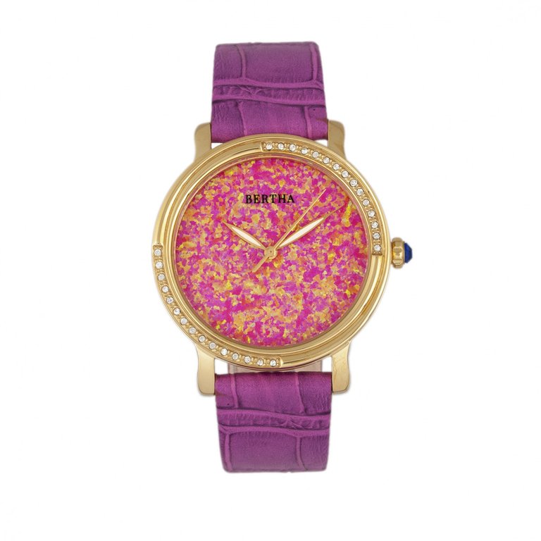 Bertha Courtney Opal Dial Leather-Band Watch - Hot Pink