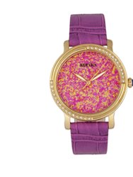 Bertha Courtney Opal Dial Leather-Band Watch - Hot Pink