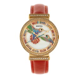 Bertha Emily Mother-Of-Pearl Leather-Band Watch - Gold/Orange