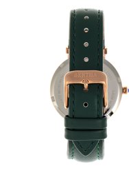 Bertha Emily Mother-Of-Pearl Leather-Band Watch - Rose Gold/Green