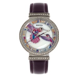 Bertha Emily Mother-Of-Pearl Leather-Band Watch - Silver/Purple