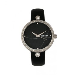 Bertha Frances Marble Dial Leather-Band Watch - Black