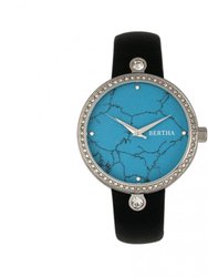 Bertha Frances Marble Dial Leather-Band Watch - Black/Cerulean