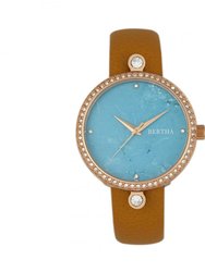 Bertha Frances Marble Dial Leather-Band Watch - Camel/Cerulean