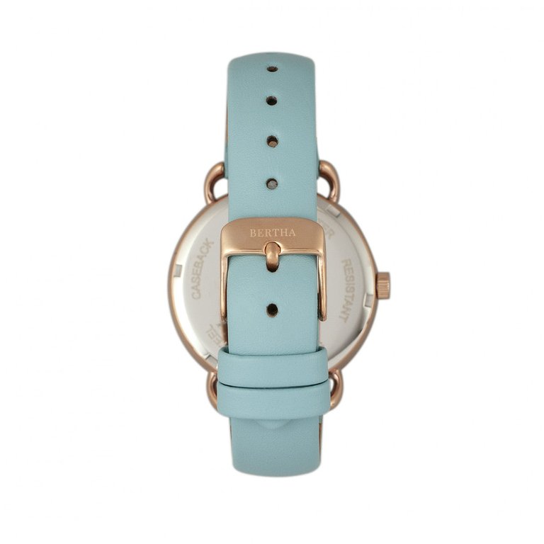 Bertha Gwen Leather-Band Watch w/Day/Date - Seafoam